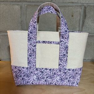 Handmade Floral Cream and Purple Tote Bag